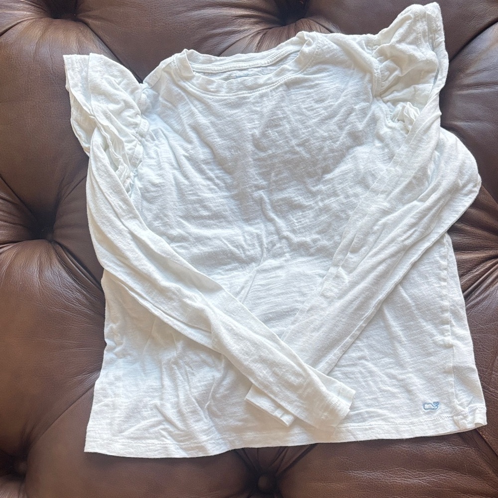 Vineyard Vines White Long Sleeve Tee with Ruffle Detail